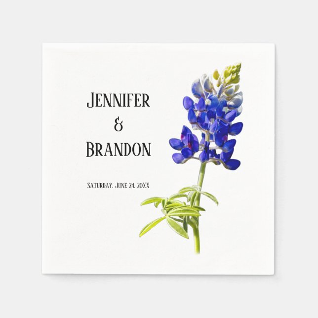 Bluebonnet Floral on White, Wedding Napkins (Front)