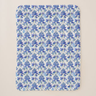 Bluebonnet Floral Pattern Blue and White Sherpa Blanket