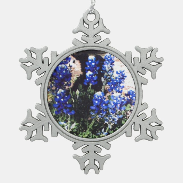 Bluebonnet Snowflake Snowflake Pewter Christmas Ornament (Front)