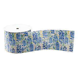 Bluebonnet Texas Wildflower,  Blue Floral Pattern Grosgrain Ribbon