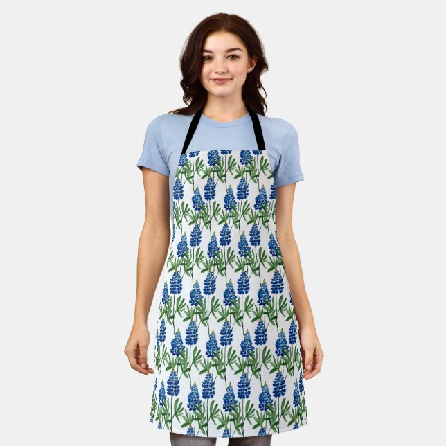 Bluebonnet Texas Wildflower Watercolor Pattern Apron (Worn)
