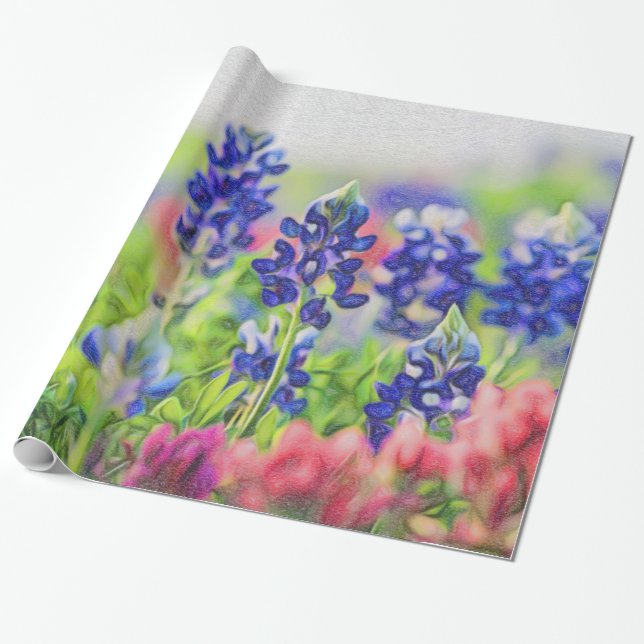 Bluebonnet Themed Gift Wrap (Unrolled)