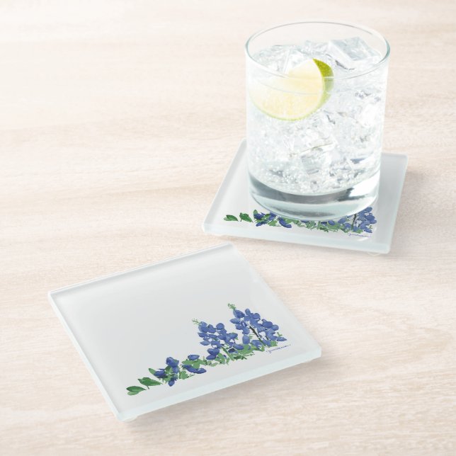 Bluebonnet Wild Flowers, Texas Flowers Glass Coaster (Angled)