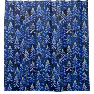 Bluebonnet Wildflower, Dark Blue Texas Floral Shower Curtain