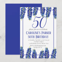 Bluebonnets 50th Birthday Blue Floral Texas