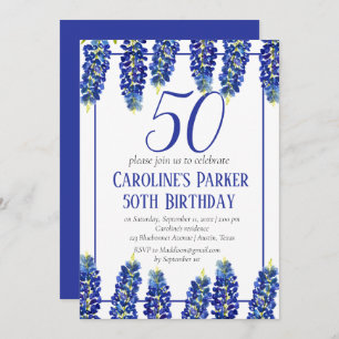 Bluebonnets 50th Birthday Blue Floral Texas Invitation
