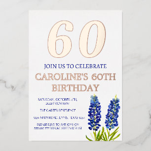 Bluebonnets 60th Birthday Blue Floral Texas Gold