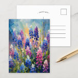 Bluebonnets Abstract Floral Art Postcard<br><div class="desc">A modern impressionist-style painting of bluebonnets, the iconic Texas wildflower, rendered in stunning blue and purple hues with abstract brushstrokes. The expressive strokes and vibrant colours capture the natural beauty and grace of these blooms, creating a lively and textured interpretation of the Texas landscape. This contemporary piece is both bold...</div>