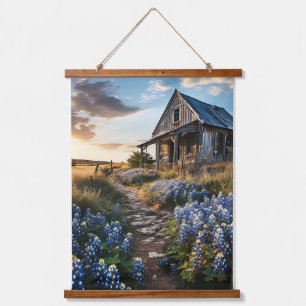 Bluebonnets and Old Barn in Texas Decoupage Hanging Tapestry
