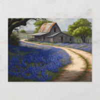 Bluebonnets and Old Barn in Texas
