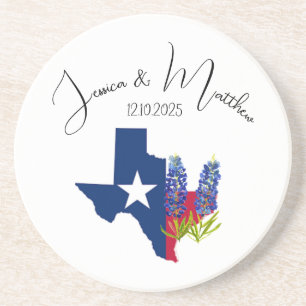 Bluebonnets Blue floral Boho Watercolor Weddings Coaster