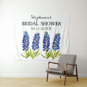 Bluebonnets Blue Floral Bridal Shower Photo Booth Tapestry