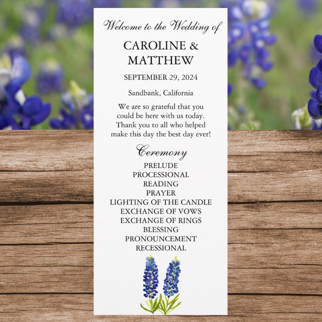 Bluebonnets Blue Floral Elegant Modern Wedding  Programme (Creator Uploaded)