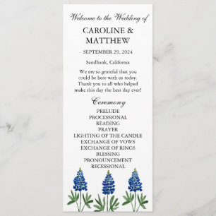 Bluebonnets Blue Floral Elegant Modern Wedding  Programme