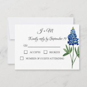Bluebonnets Blue Floral Texas flowers Modern RSVP Card