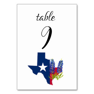 Bluebonnets Blue Floral Texas Flowers Wedding Table Number