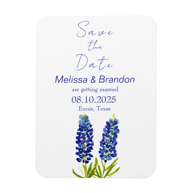 Bluebonnets Blue Floral Texas Rustic Wedding  Magnet (Vertical)