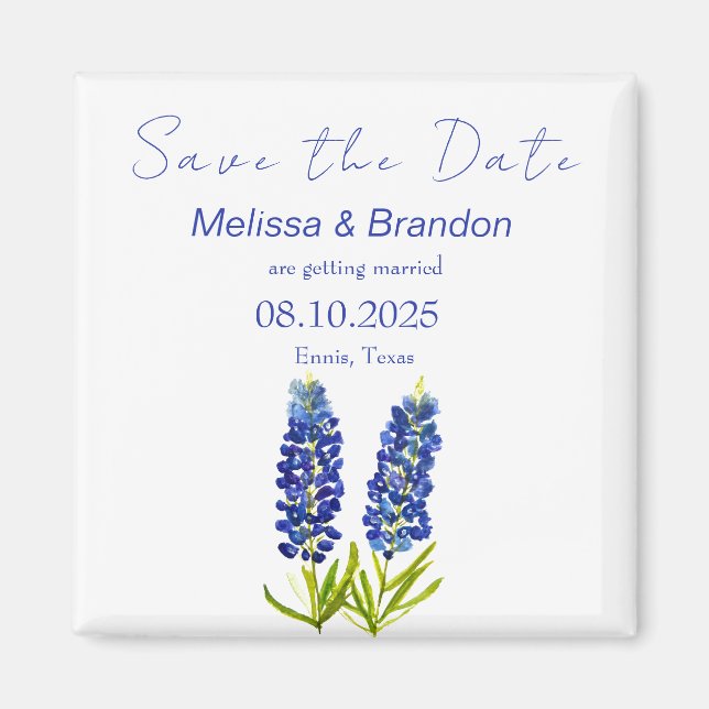 Bluebonnets Blue Floral Texas Rustic Wedding  Magnet (Front)