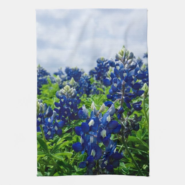 Bluebonnets Blue Floral Texas Texan Elegant Tea Towel (Vertical)