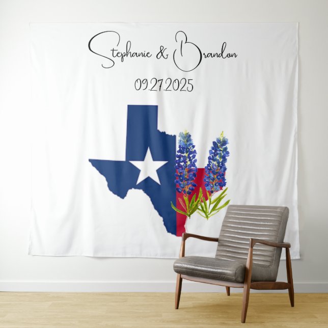Bluebonnets Blue Floral Texas Wedding Photo Booth Tapestry (In Situ (Horizontal))