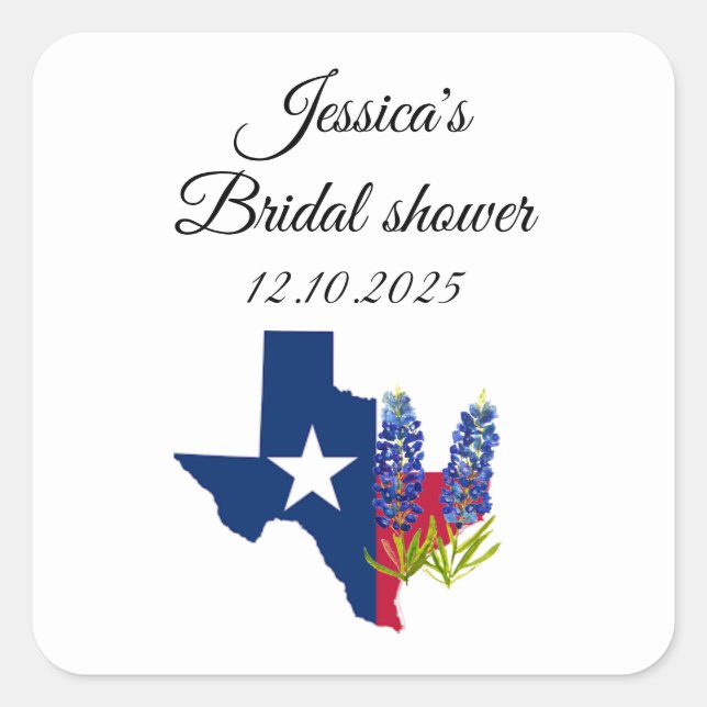 Bluebonnets Blue floral Watercolor Bridal shower Square Sticker (Front)