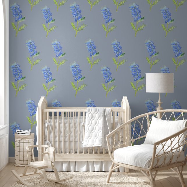 Bluebonnets Blue Floral Watercolor Pattern  Wallpaper (Kids)