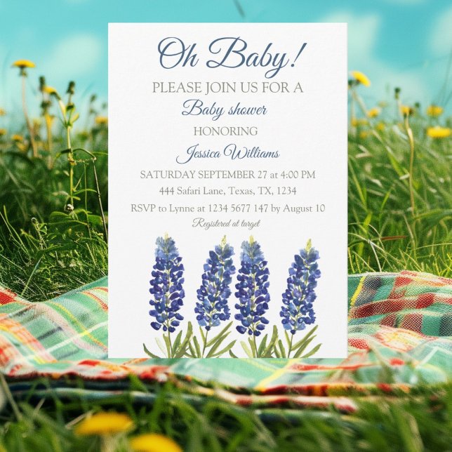 Bluebonnets Blue Floral Watercolor Texas Baby boy Invitation (Creator Uploaded)
