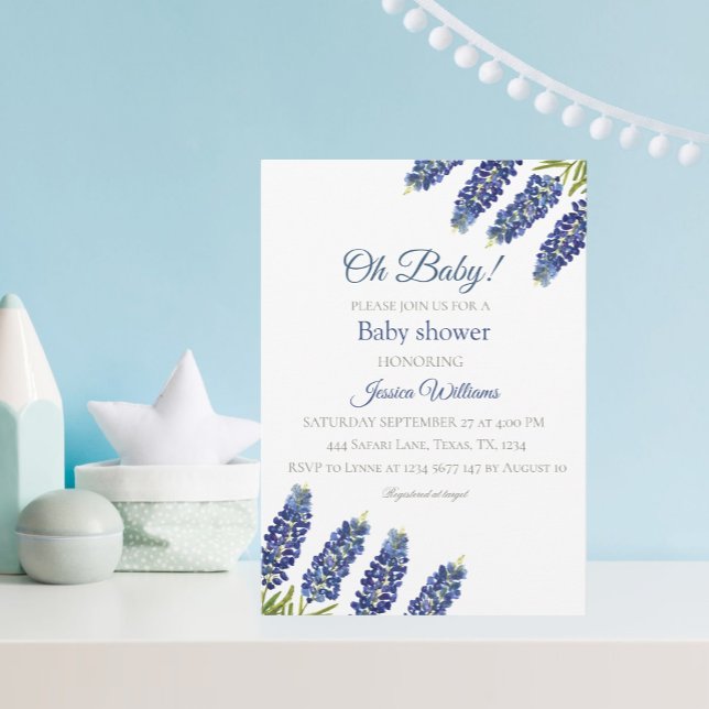Bluebonnets Blue Floral Watercolor Texas Baby boy Invitation (Creator Uploaded)