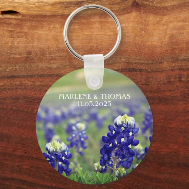 Bluebonnets Blue Flowers Texas Floral Wedding Key Ring (Back)