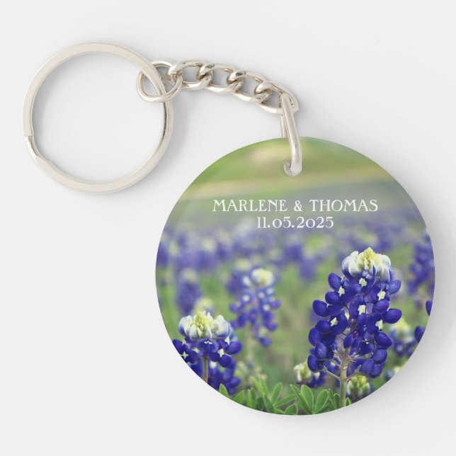 Bluebonnets Blue Flowers Texas Floral Wedding Key Ring (Front)