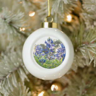 Bluebonnets Blue Flowers Texas Texan Lupine Ceramic Ball Christmas Ornament