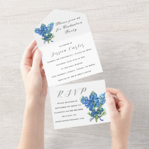Bluebonnets Blue Wildflower Floral Lupin All In One Invitation