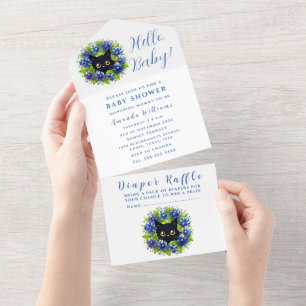 Bluebonnets Cat Texas Baby Shower Gender Neutral All In One Invitation