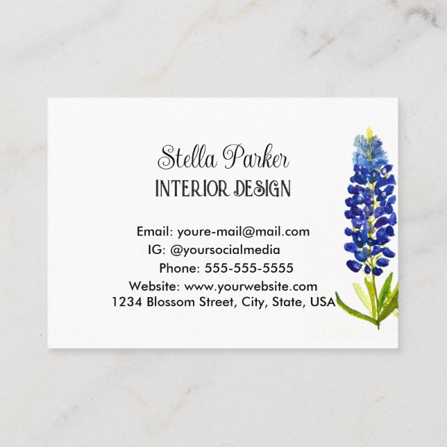 Bluebonnets Elegant Floral Texas Business Card (Back)