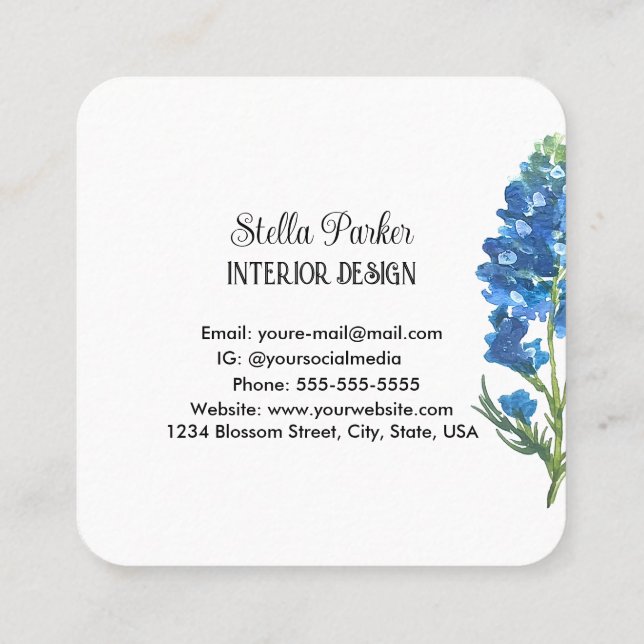 Bluebonnets Elegant Floral Texas Business Card (Back)