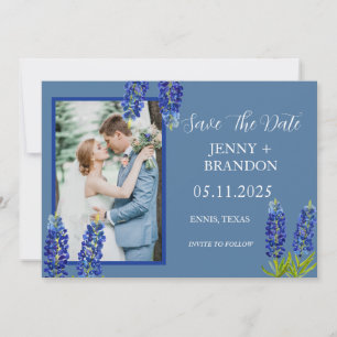 Bluebonnets Elegant Modern Blue Floral Photo Save The Date