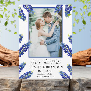 Bluebonnets Elegant Modern Blue Floral Photo Save The Date