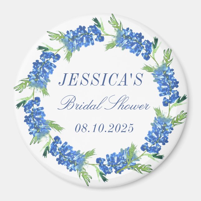 Bluebonnets Floral Monogram Wedding Bridal Shower  Magnet (Front)