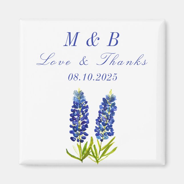 Bluebonnets Floral Monogram Wedding Thank you  Magnet (Front)