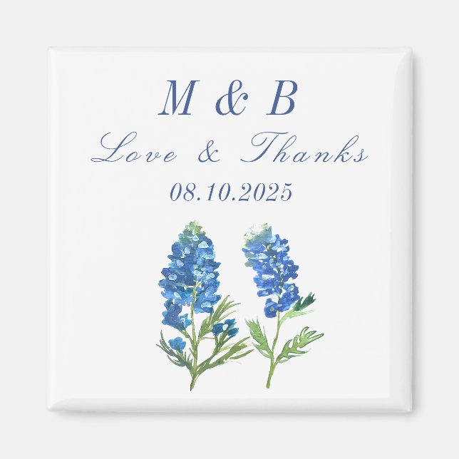 Bluebonnets Floral Monogram Wedding Thank you  Magnet (Front)