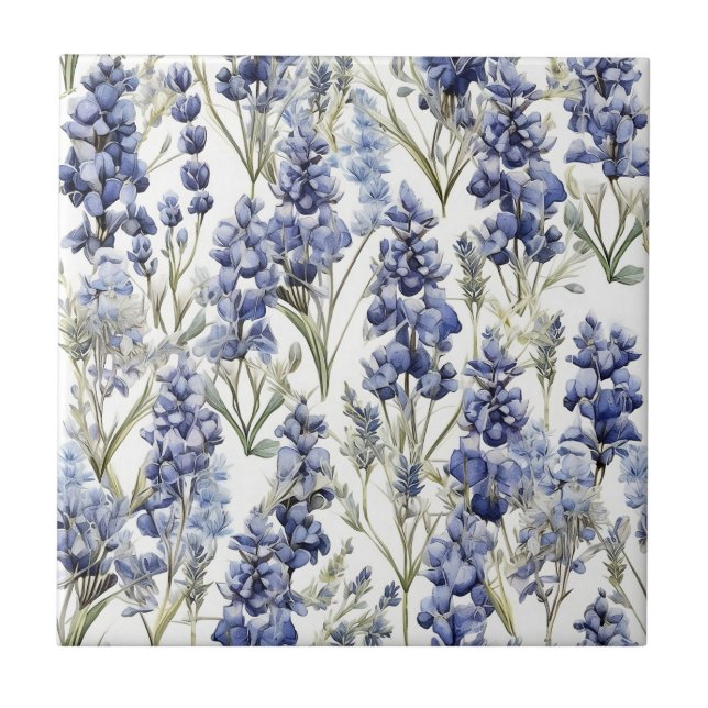 Bluebonnets Flowers Blue Watercolor Wildflowers Tile (Front)