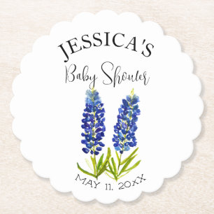 Bluebonnets Flowers Texas Baby Shower Girl Paper Coaster