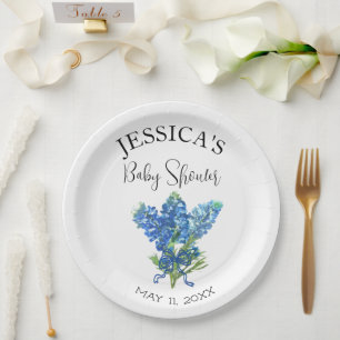 Bluebonnets Flowers Texas Baby Shower Girl Paper Plate