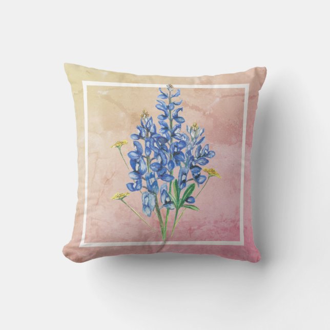 Bluebonnets on Pink Background Cushion (Front)