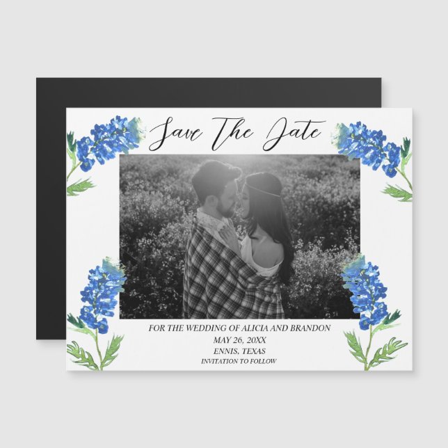Bluebonnets Photo Wedding Spring Floral Magnet (Front/Back)