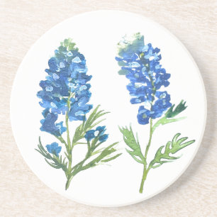 Bluebonnets Texas Blue Floral vintage watercolor Coaster