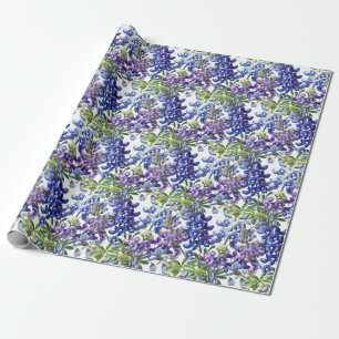 Bluebonnets Texas Blue Flowers Watercolor Wrapping Paper