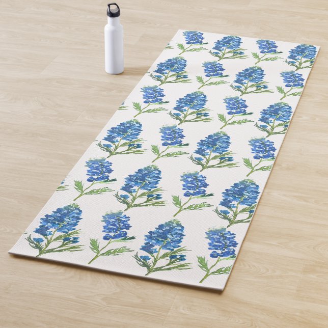 Bluebonnets Texas Blue Flowers Watercolor Yoga Mat (In Situ)