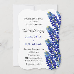 Bluebonnets Texas Blue Watercolor Floral Wedding Invitation