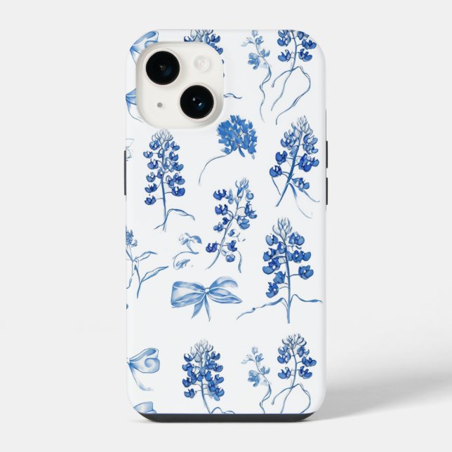 Bluebonnets Texas Flower Floral Blue Bow Pattern iPhone Case (Back)